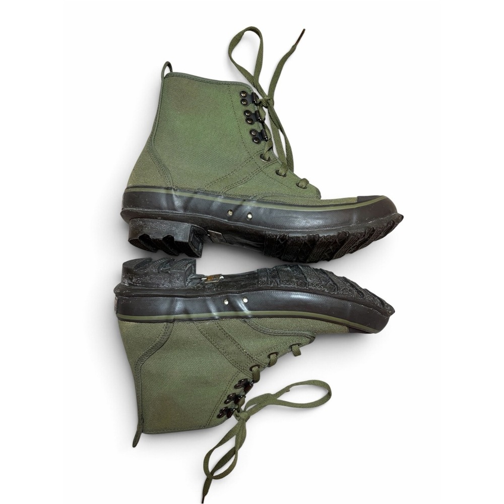 Cabelas Mens Olive Green Canvas Steel Shank Lug Sole Utility Boots Size 8M